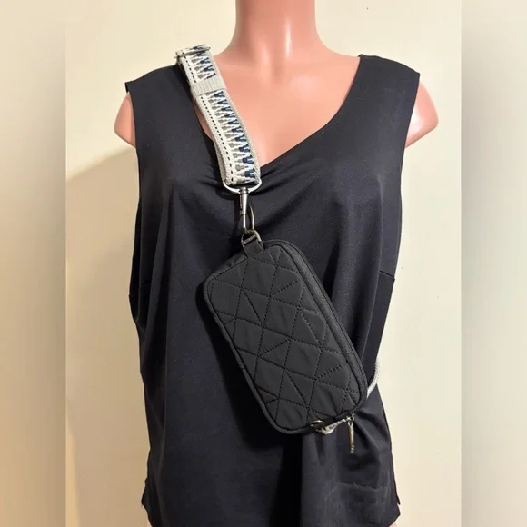 Travelon Boho Quilted RFID Blocking Belt Bag Crossbody quilted black Adj Strap - Picture 2 of 15